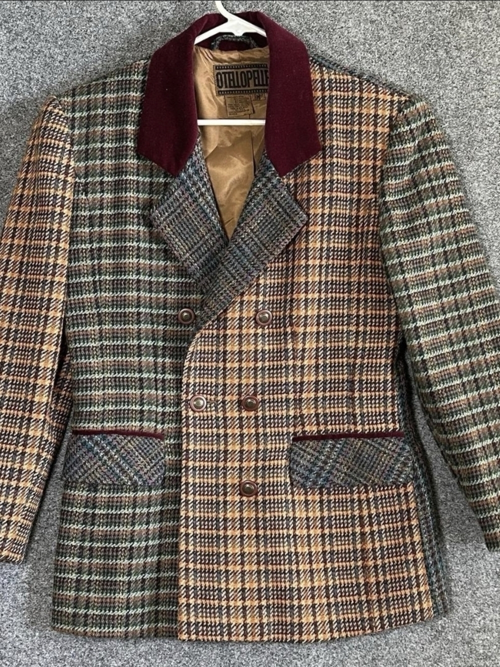 Otellopelle Women's Double-Breasted Tweed Blazer in Multi-Color Plaid